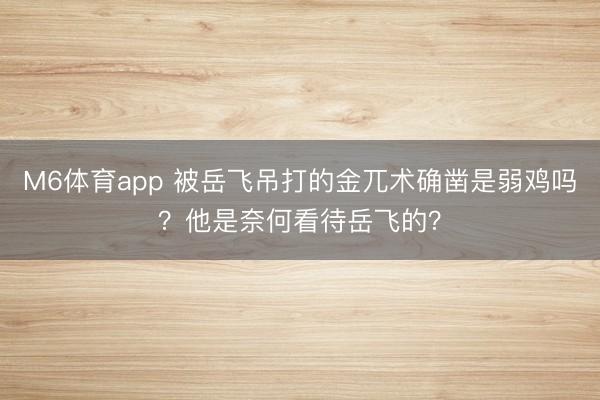 M6体育app 被岳飞吊打的金兀术确凿是弱鸡吗？他是奈何看待岳飞的？