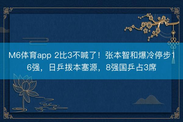 M6体育app 2比3不喊了！张本智和爆冷停步16强，日乒拔本塞源，8强国乒占3席