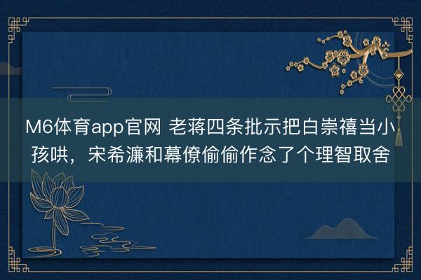 M6体育app官网 老蒋四条批示把白崇禧当小孩哄，宋希濂和幕僚偷偷作念了个理智取舍