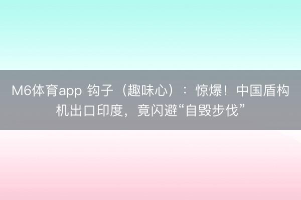 M6体育app 钩子（趣味心）：惊爆！中国盾构机出口印度，竟闪避“自毁步伐”