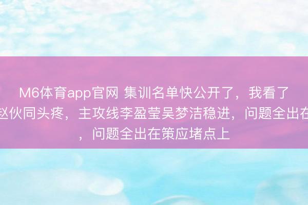 M6体育app官网 集训名单快公开了，我看了一圈，真替赵伙同头疼，主攻线李盈莹吴梦洁稳进，问题全出在策应堵点上