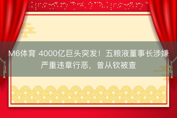 M6体育 4000亿巨头突发！五粮液董事长涉嫌严重违章行恶，曾从钦被查