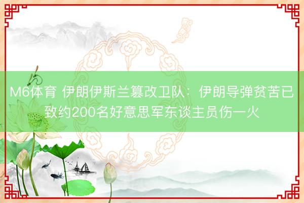 M6体育 伊朗伊斯兰篡改卫队：伊朗导弹贫苦已致约200名好意思军东谈主员伤一火