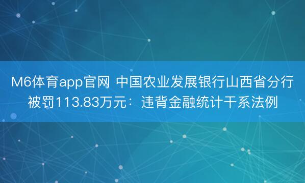 M6体育app官网 中国农业发展银行山西省分行被罚113.83万元：违背金融统计干系法例