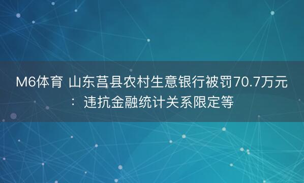 M6体育 山东莒县农村生意银行被罚70.7万元：违抗金融统计关系限定等