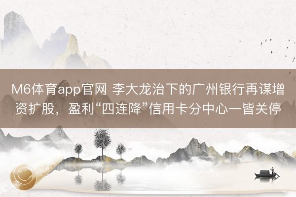 M6体育app官网 李大龙治下的广州银行再谋增资扩股，盈利“四连降”信用卡分中心一皆关停