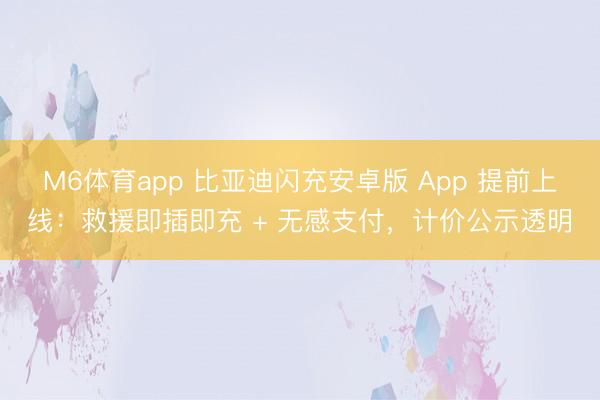 M6体育app 比亚迪闪充安卓版 App 提前上线：救援即插即充 + 无感支付，计价公示透明