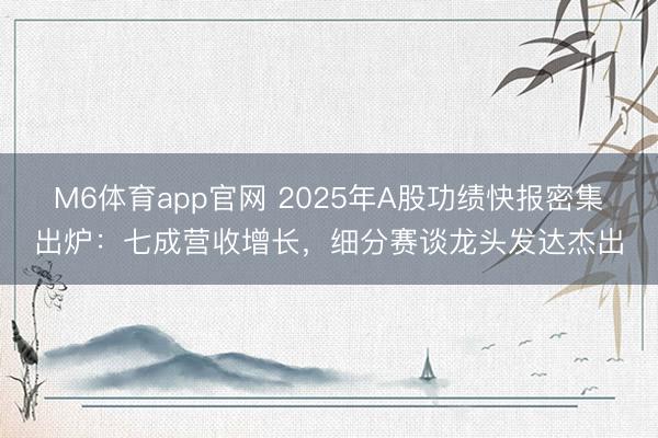 M6体育app官网 2025年A股功绩快报密集出炉：七成营收增长，细分赛谈龙头发达杰出