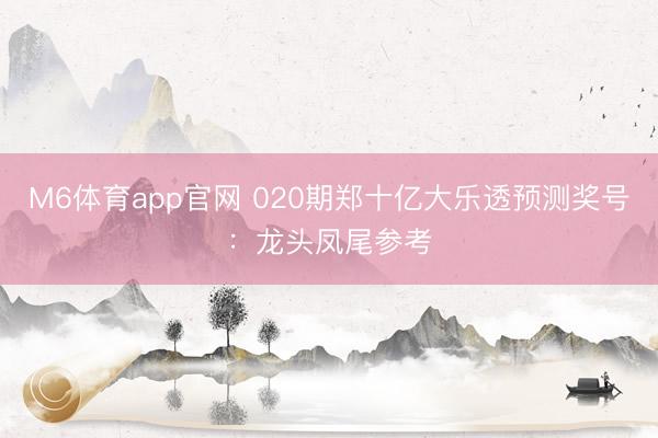 M6体育app官网 020期郑十亿大乐透预测奖号：龙头凤尾参考