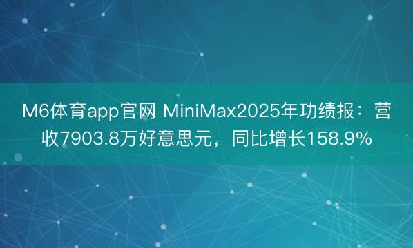 M6体育app官网 MiniMax2025年功绩报:营收7903.8万好意思元,同比增长158.9%