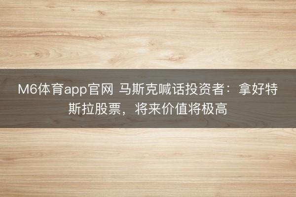 M6体育app官网 马斯克喊话投资者：拿好特斯拉股票，将来价值将极高
