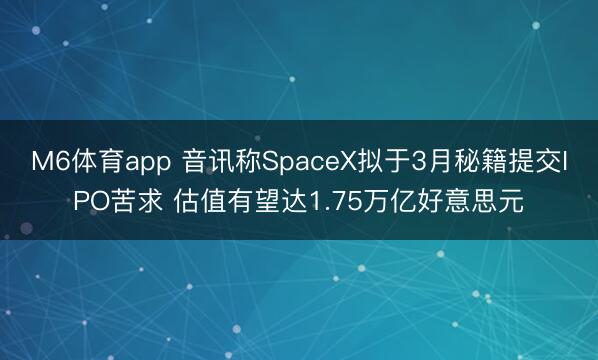 M6体育app 音讯称SpaceX拟于3月秘籍提交IPO苦求 估值有望达1.75万亿好意思元