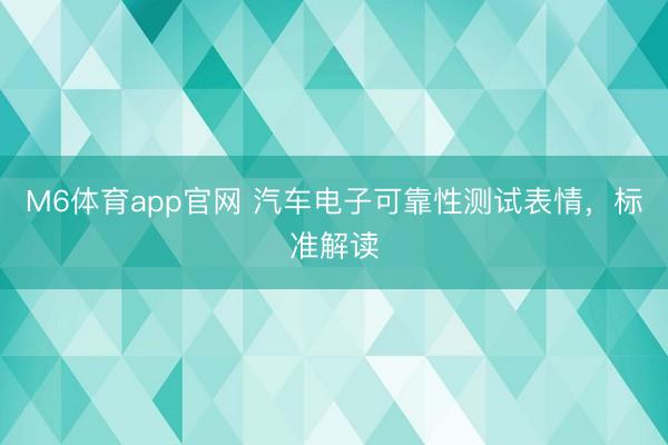 M6体育app官网 汽车电子可靠性测试表情,标准解读