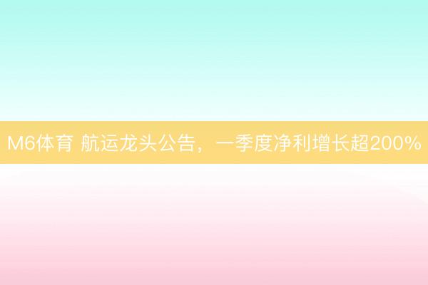 M6体育 航运龙头公告，一季度净利增长超200%