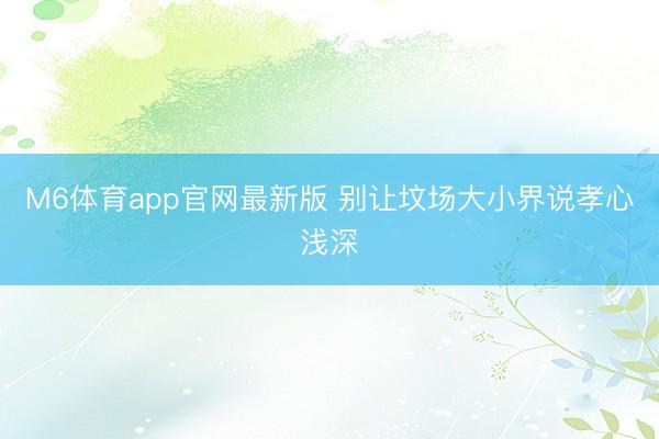 M6体育app官网最新版 别让坟场大小界说孝心浅深