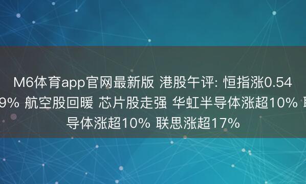 M6体育app官网最新版 港股午评: 恒指涨0.54% 科指涨2.29% 航空股回暖 芯片股走强 华虹半导体涨超10% 联思涨超17%