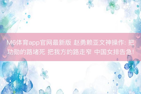 M6体育app官网最新版 赵勇赖亚文神操作: 把功勋的路堵死 把我方的路走窄 中国女排告急!